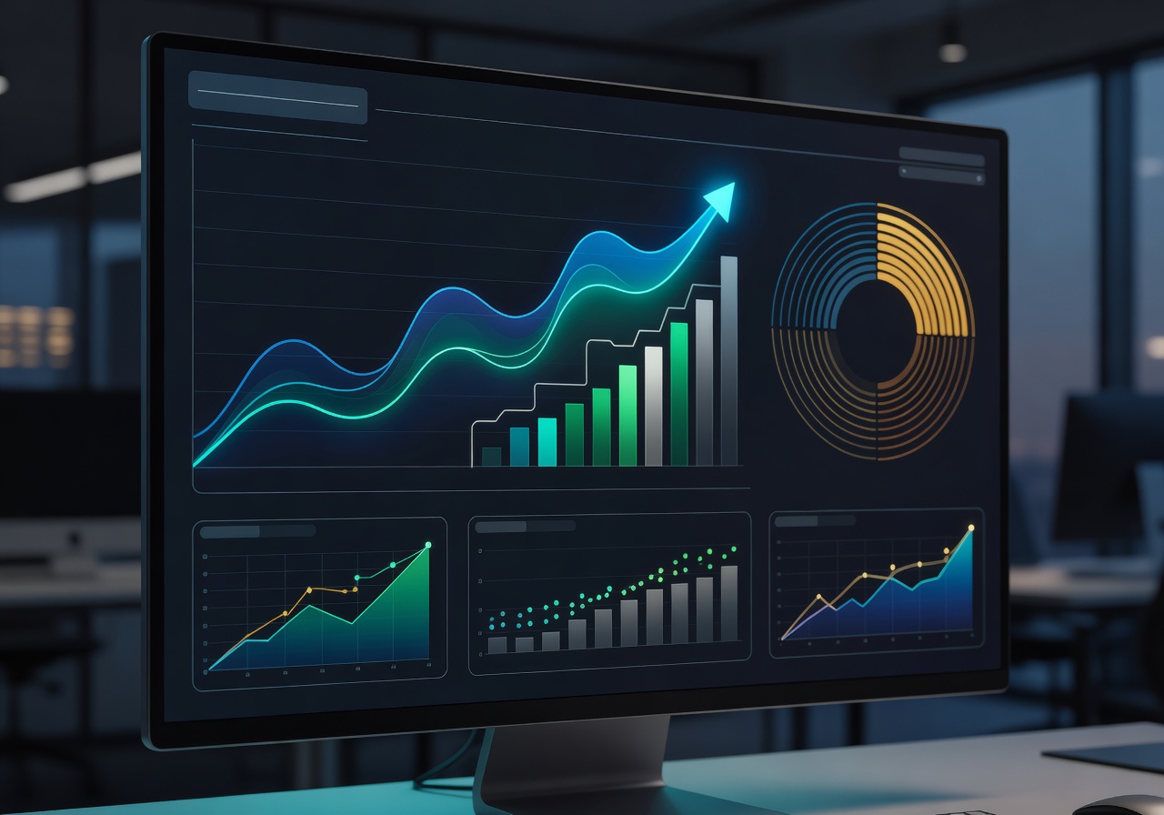 Data analytics dashboard showing investment growth trends